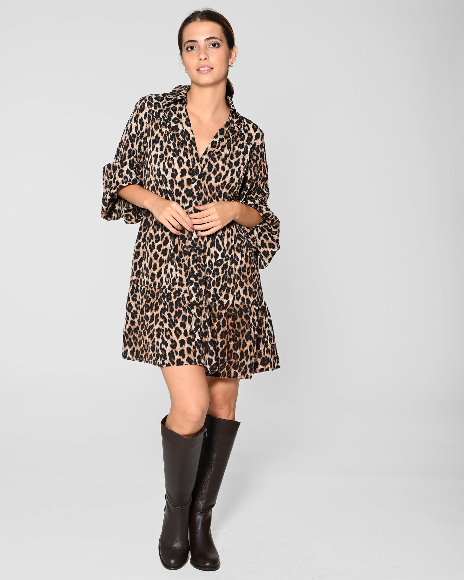 Animal print shirt dress