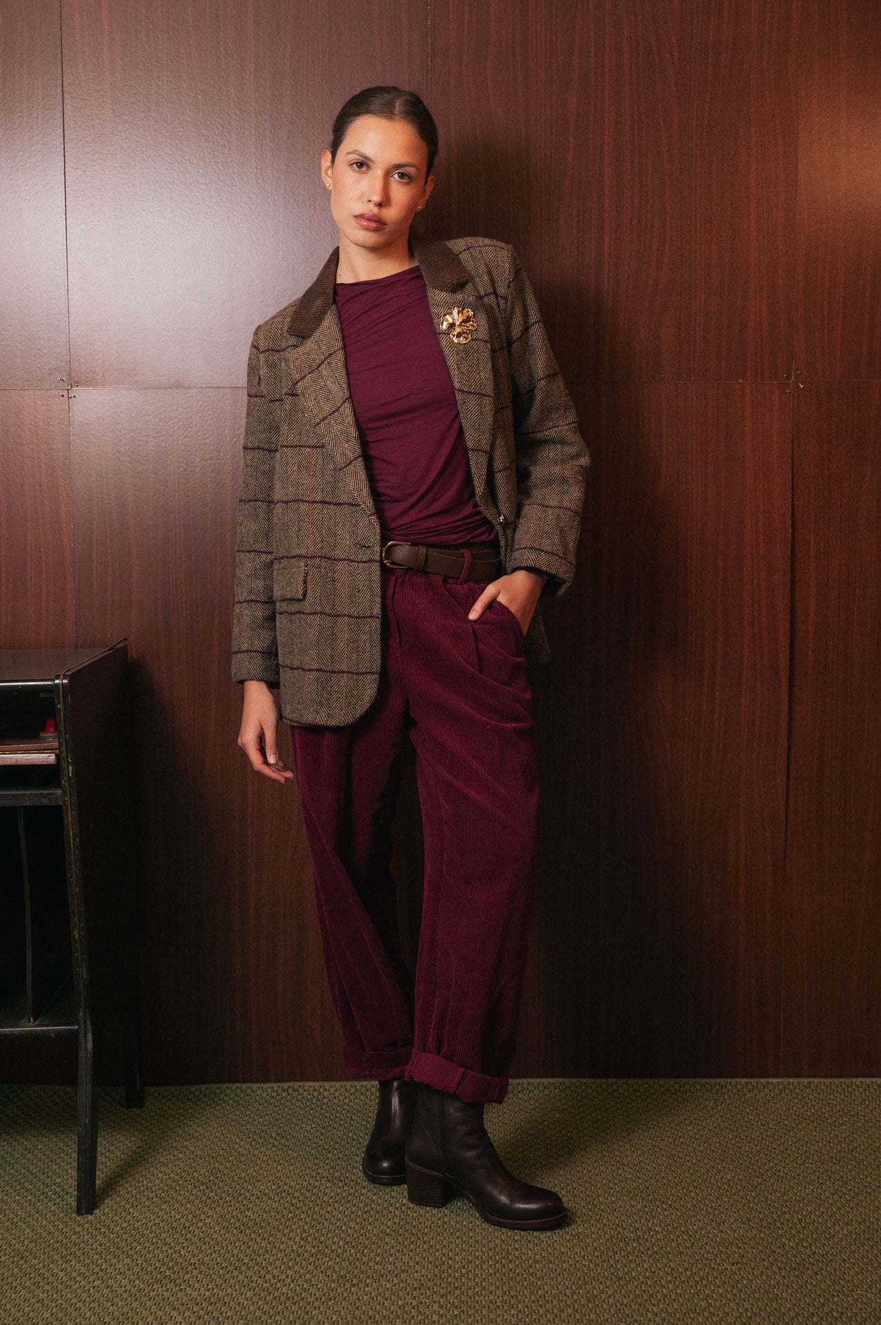 Pantaloni Velluto a Coste Relaxed Fit Bordeaux - Vita Elastica