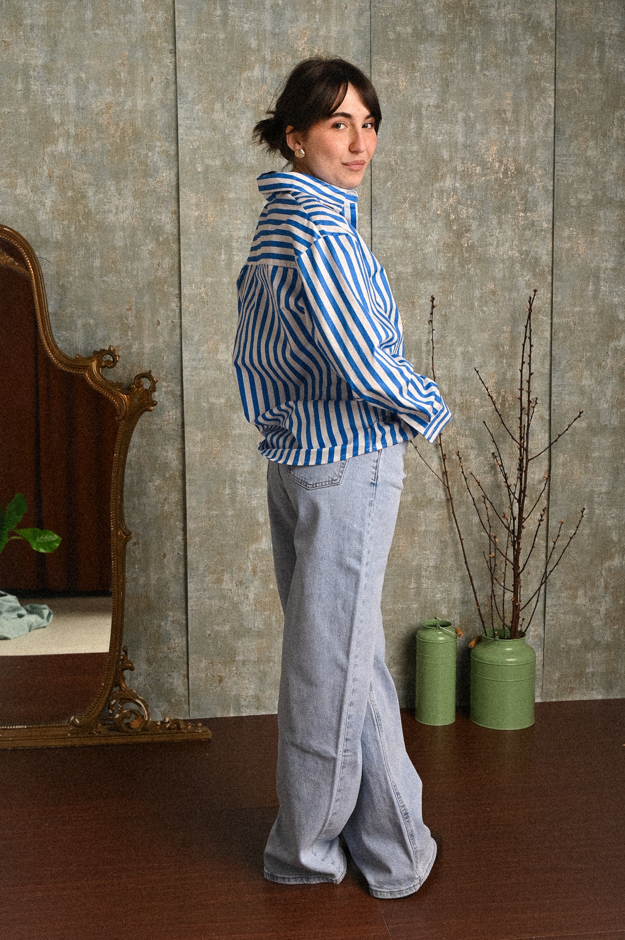 Camicia Felce a Righe Azzurro e Bianco con Tasca – Cotone 100%