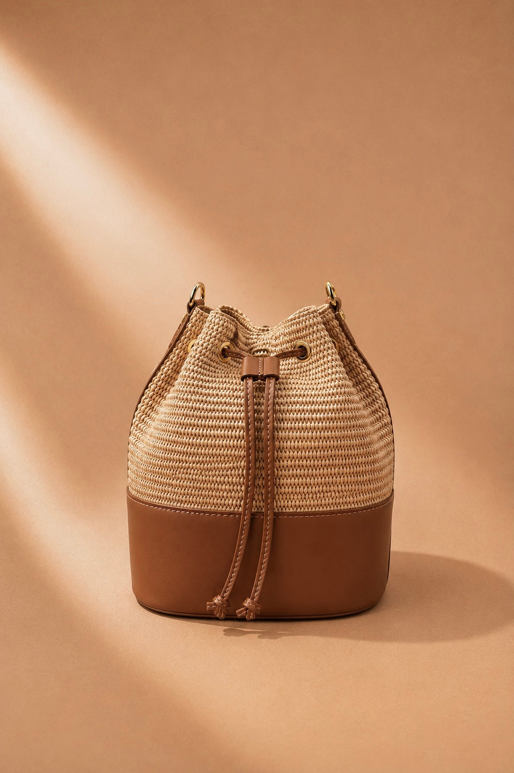 Borsa Secchiello Rafia e Pelle cuoio