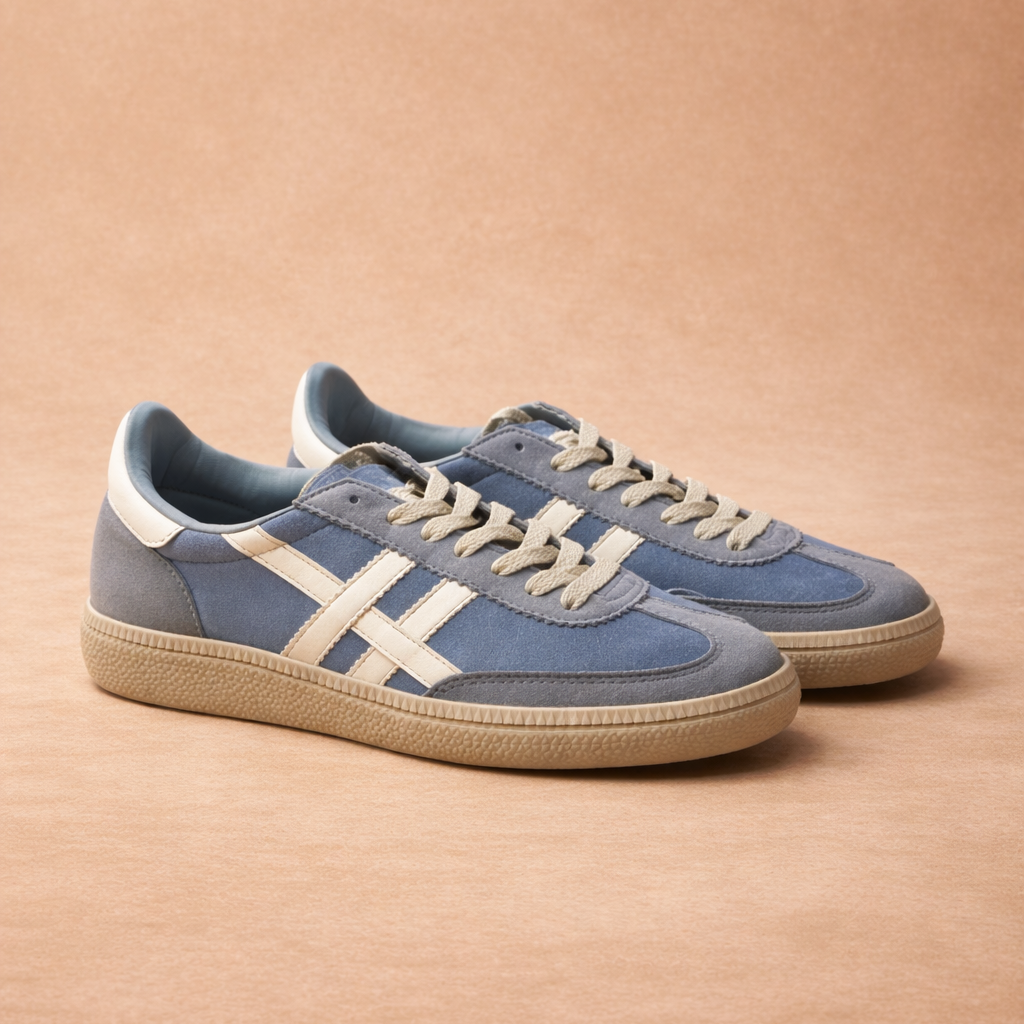 Sneakers Flora azzurro effetto camoscio con dettagli bianchi