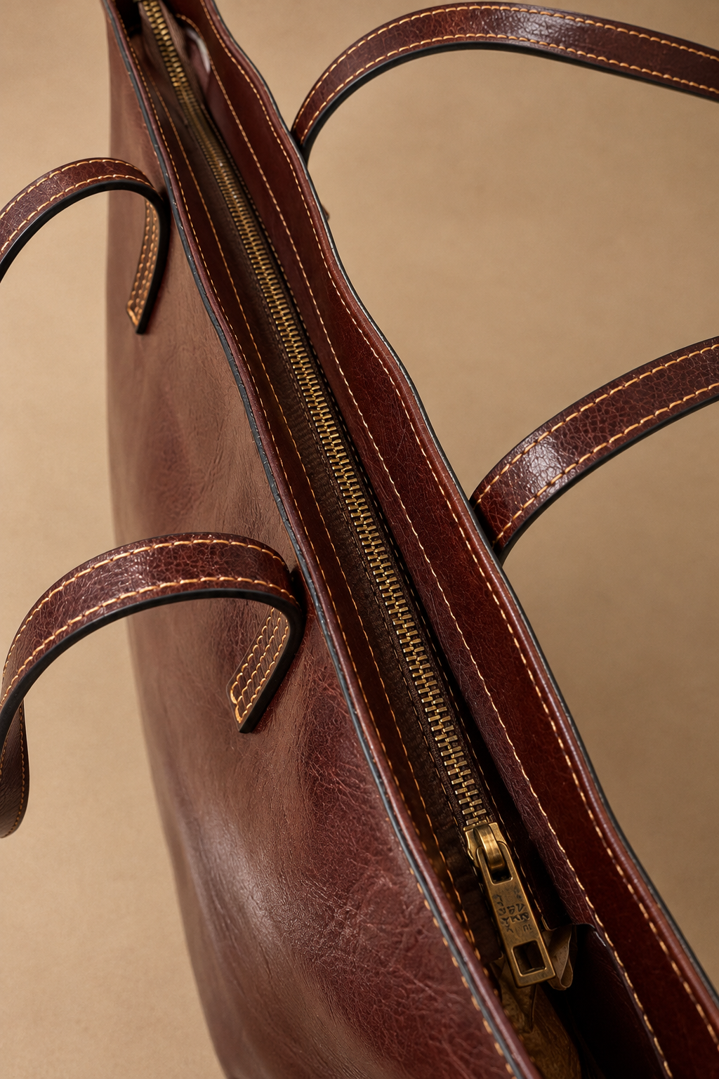 Borsa Shopper Donna in Vera Pelle Cognac Made in Italy con Manici Lunghi