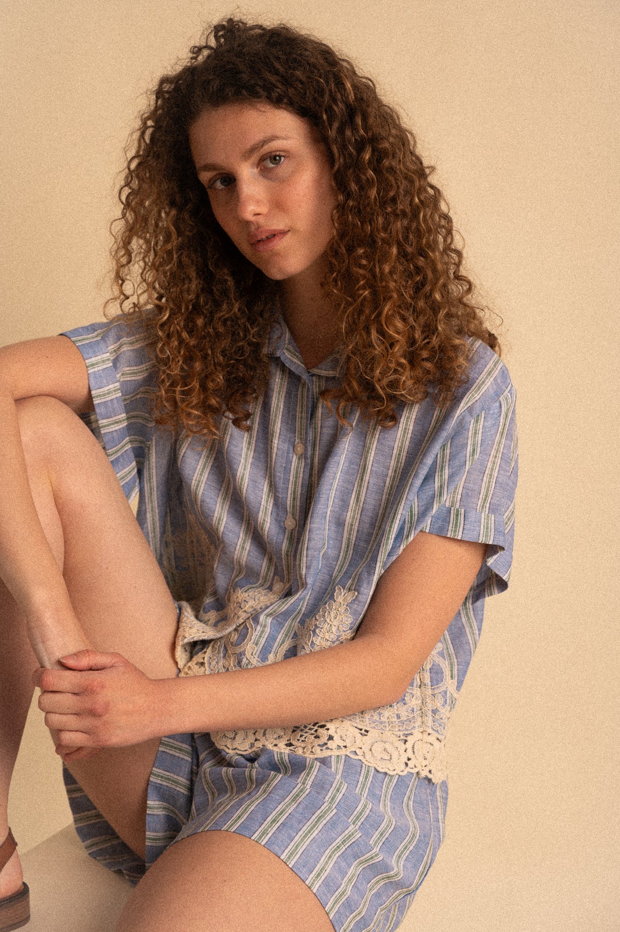 Camicia Donna a Righe con Ricamo in Viscosa e Lino – Camicia Leggera Elegante