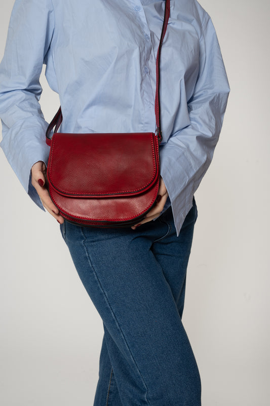 Borsa pochette bordeaux in cuoio toscano