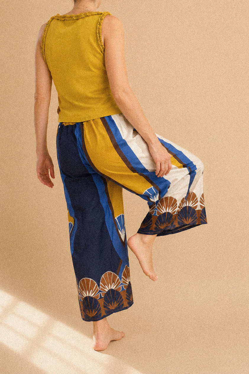 Pantalone Palazzo “Ventaglio” – Fantasia Geometrica in Cotone
