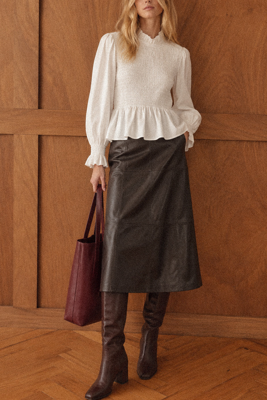 Blusa Donna bianca con Corpino Arricciato e Maniche Voluminose