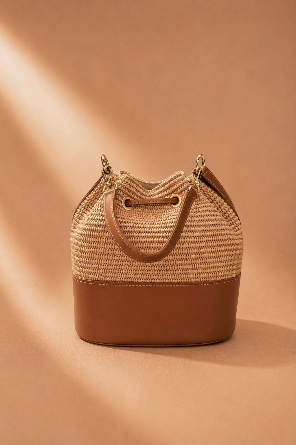 Borsa Secchiello Rafia e Pelle cuoio