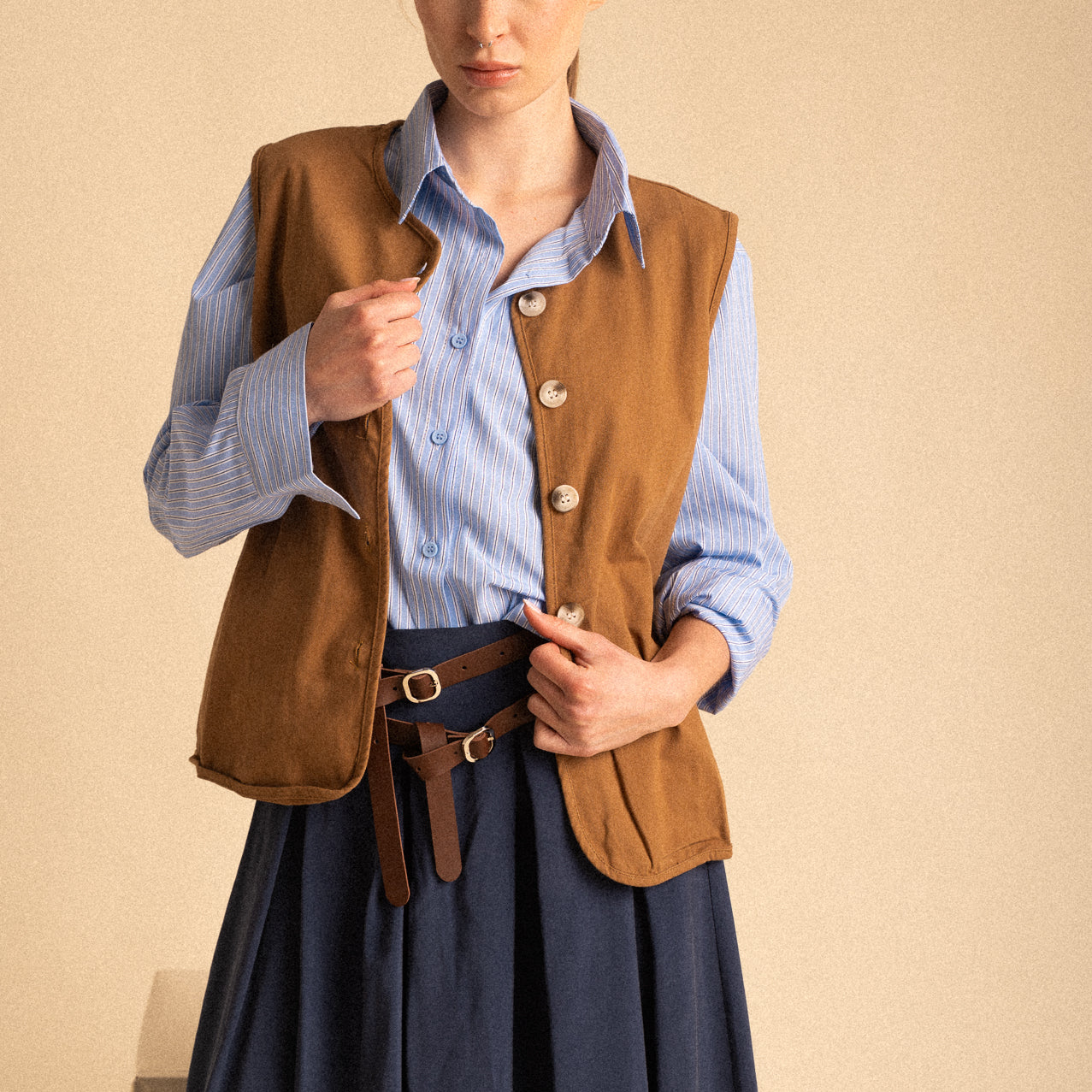 Gilet Utility cuoio in Cotone