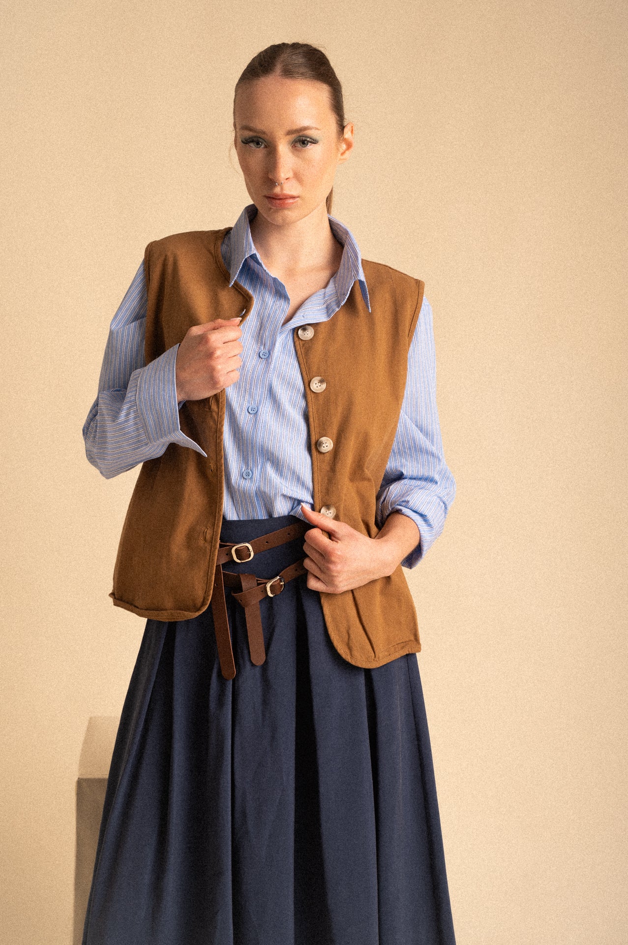 Gilet Utility cuoio in Cotone