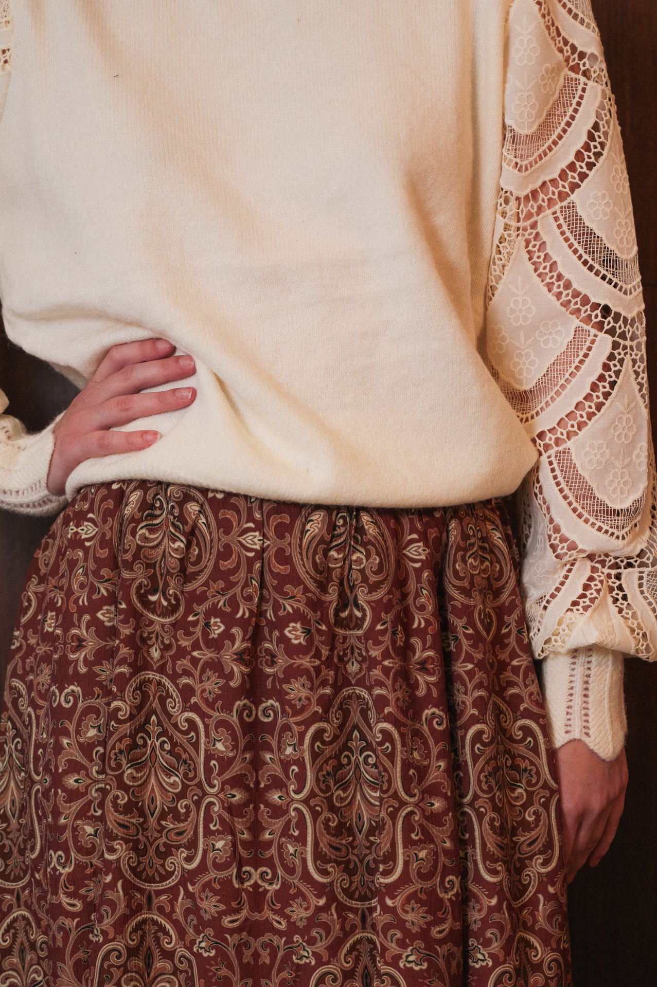 Maglione Donna Collo Alto Smerlato | Maniche in Pizzo Macramè