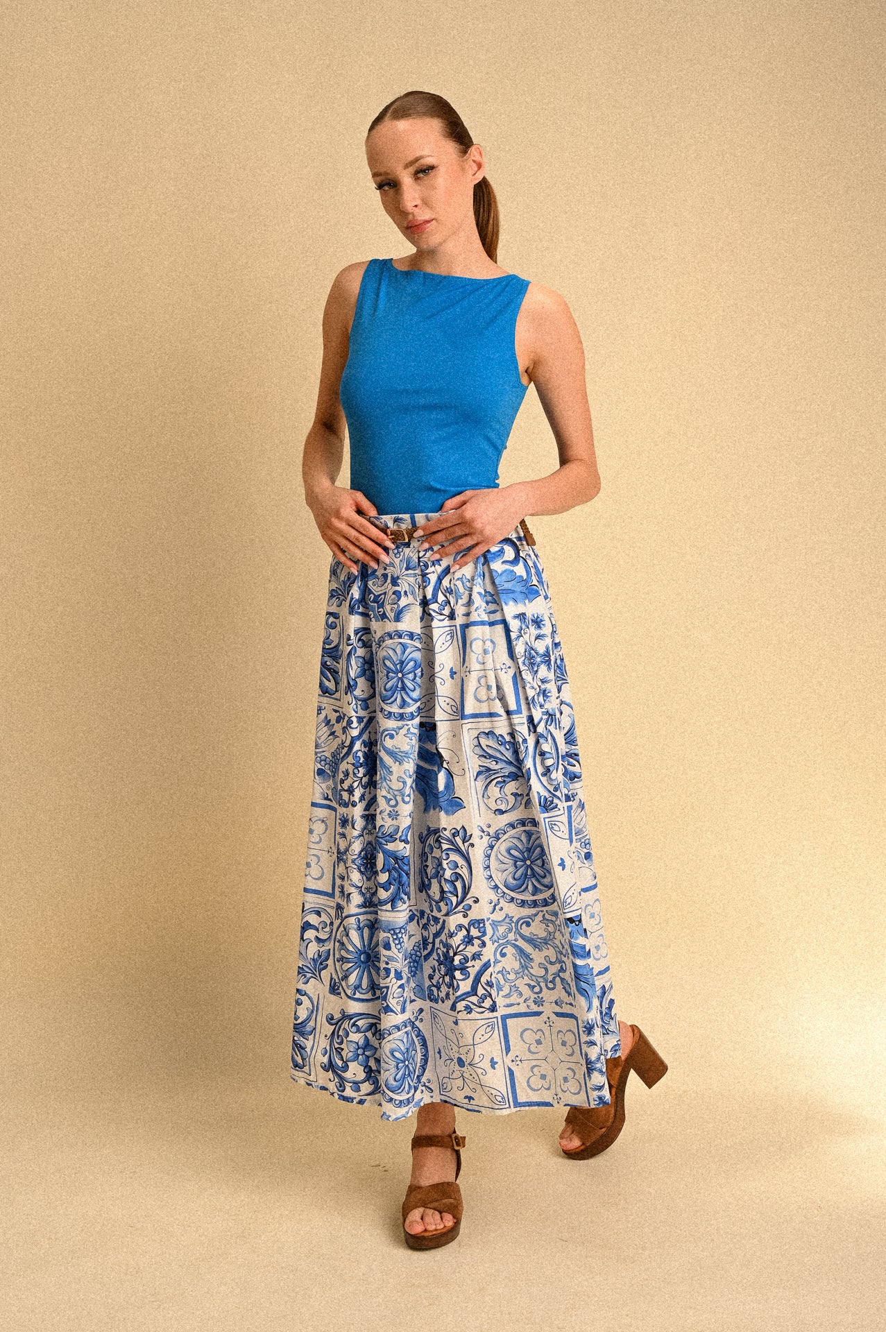 Top Riviera Azzurro Donna Aderente in Cotone