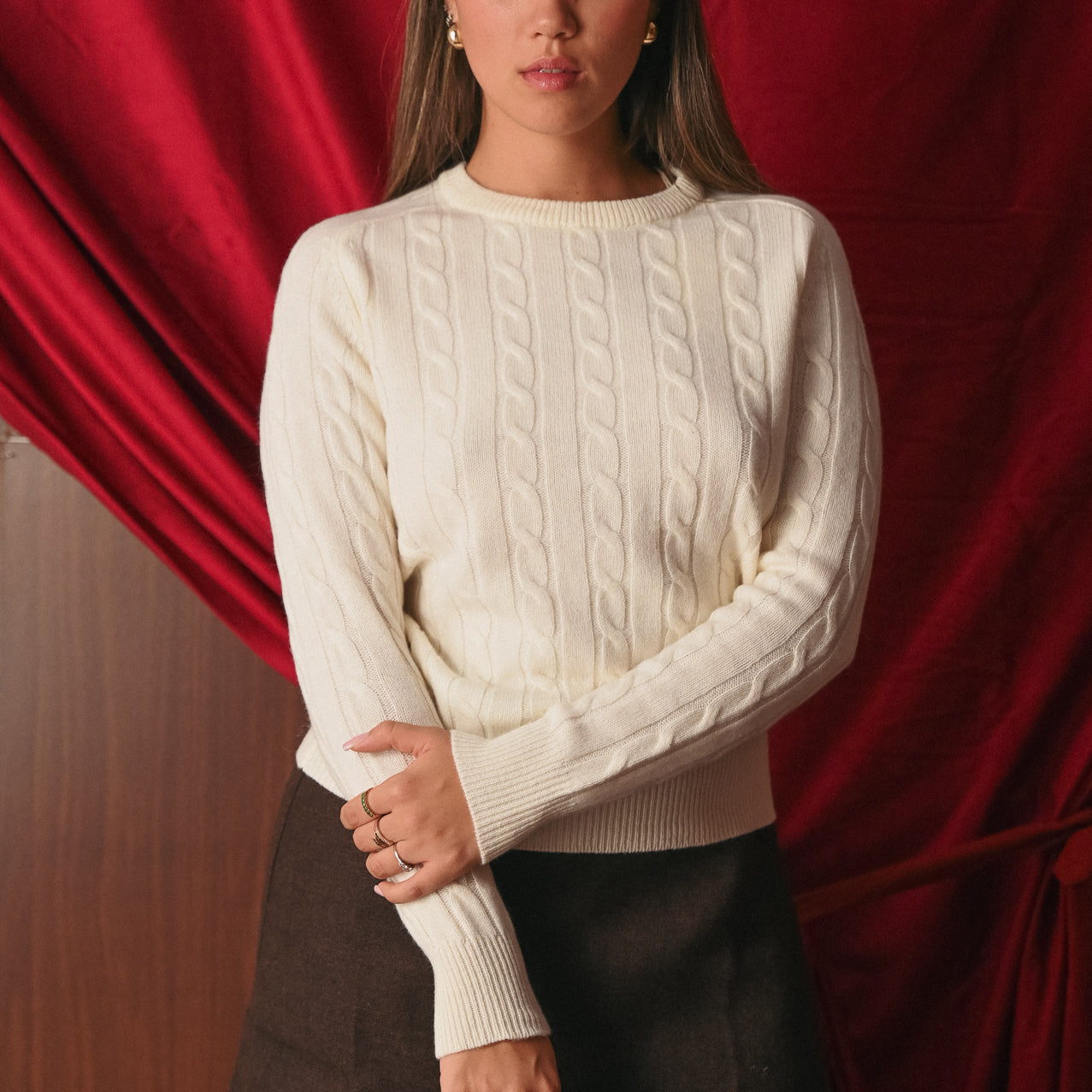 Maglione 100% Lana Donna a Trecce | Pullover Cable Knit panna