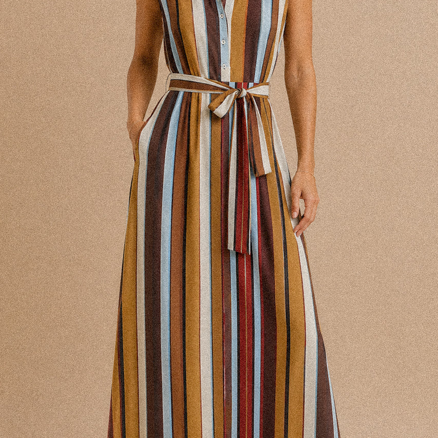 Chemisier “Sunset Lines” – abito lungo in cotone a righe con cintura