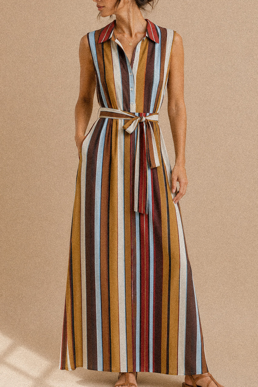 Chemisier “Sunset Lines” – abito lungo in cotone a righe con cintura