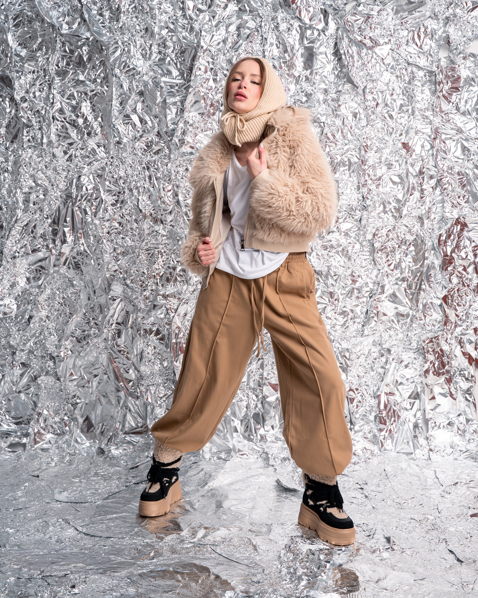 Tuta Pantalone Fluida con Elastico in Vita e Tasche – Marrone