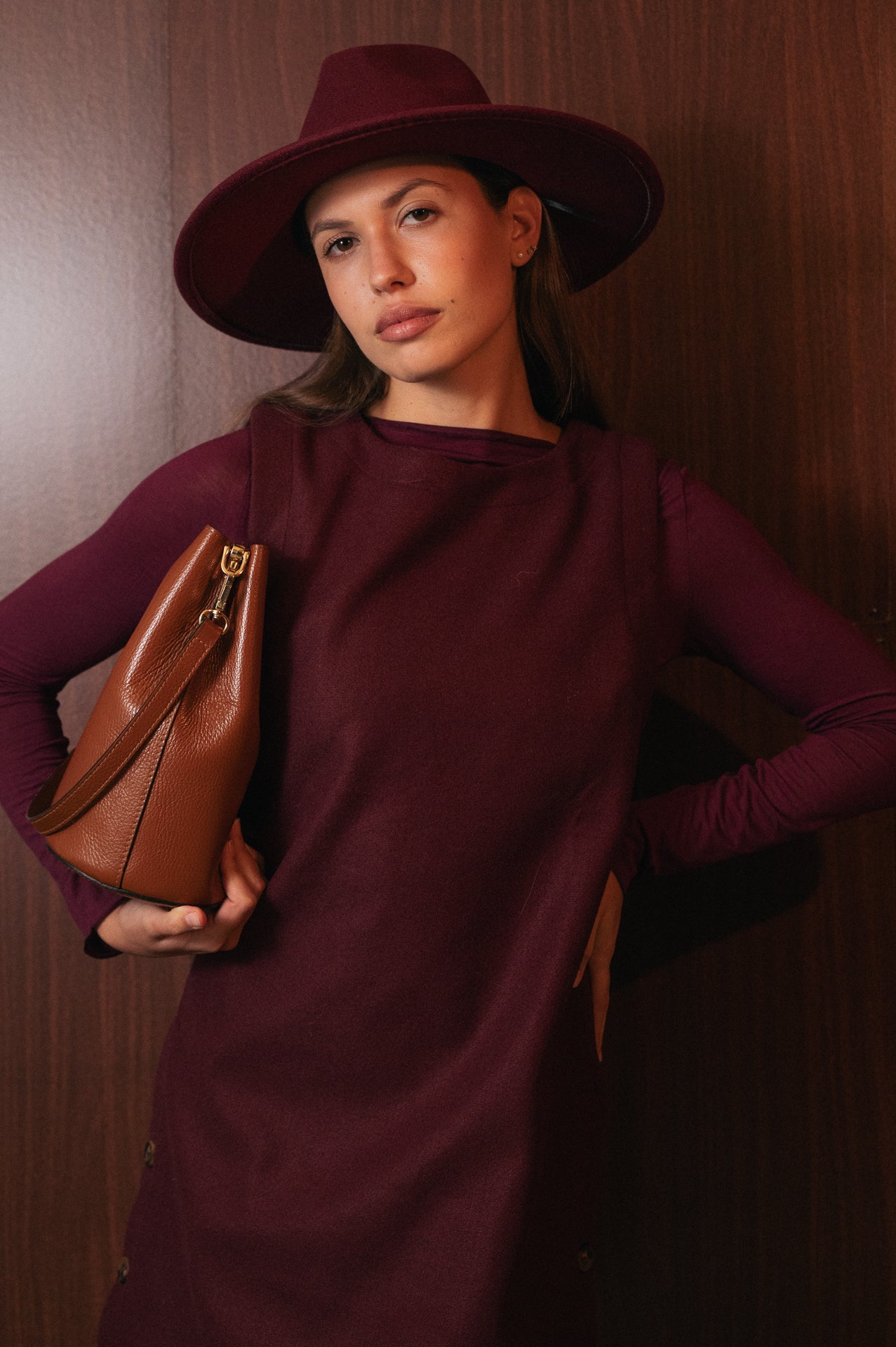 Abito Mini Donna a Bretelle Bordeaux | Stile Salopette (Pinafore Dress) | Senza Maniche