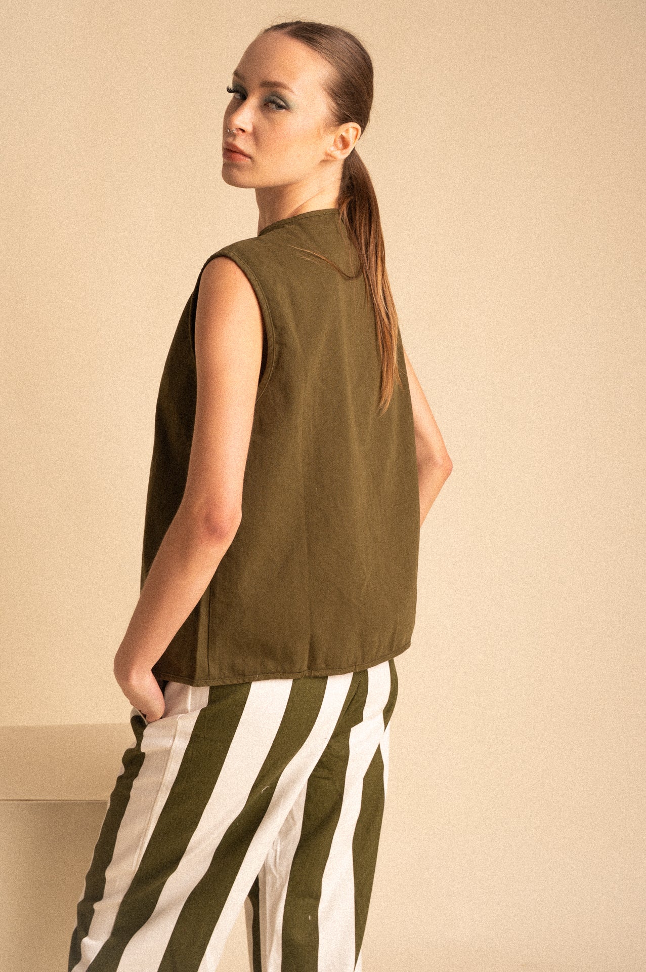 Gilet Utility Kaki in Cotone