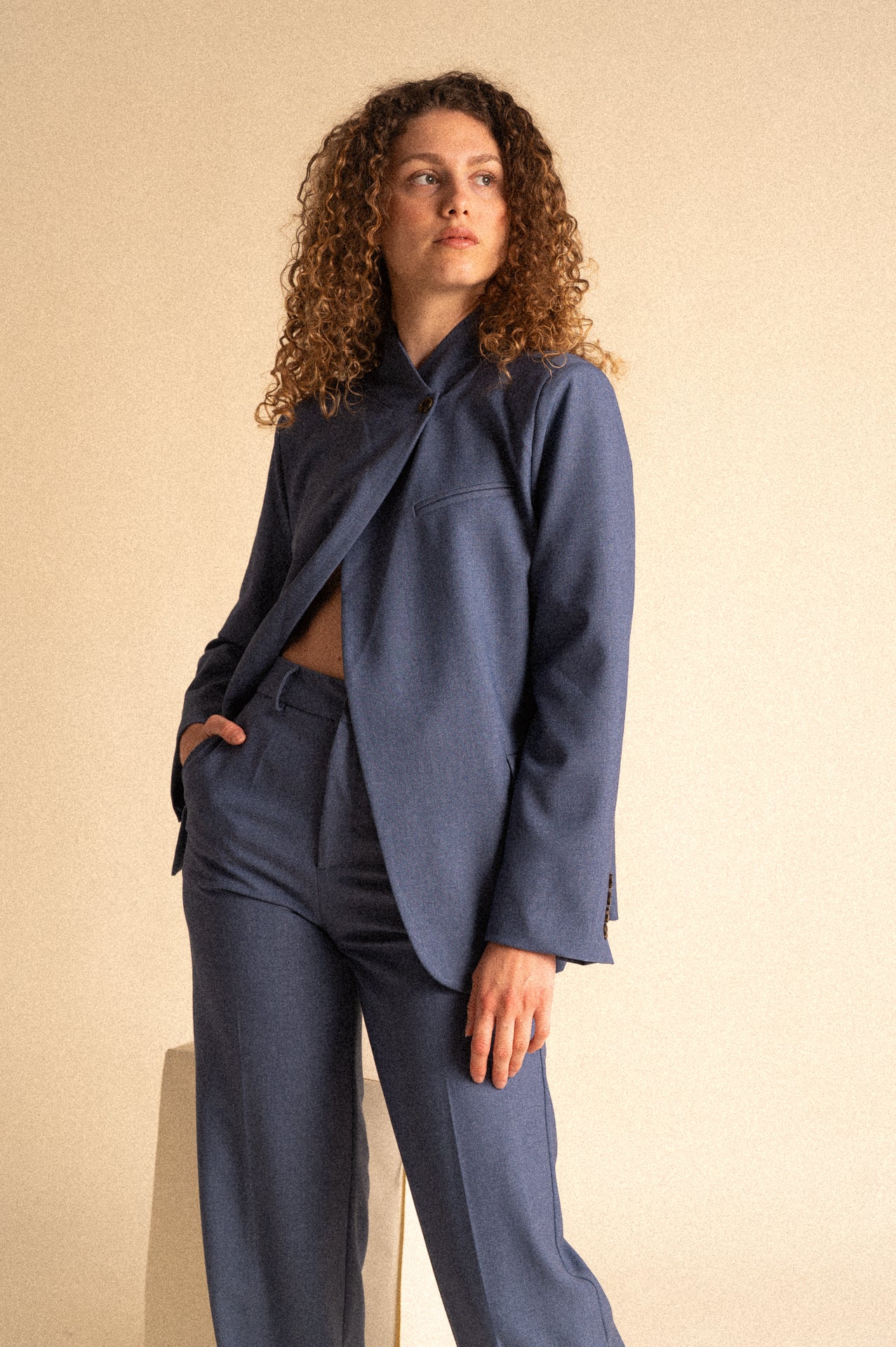 Pantalone Donna Blu Polvere a Gamba Dritta
