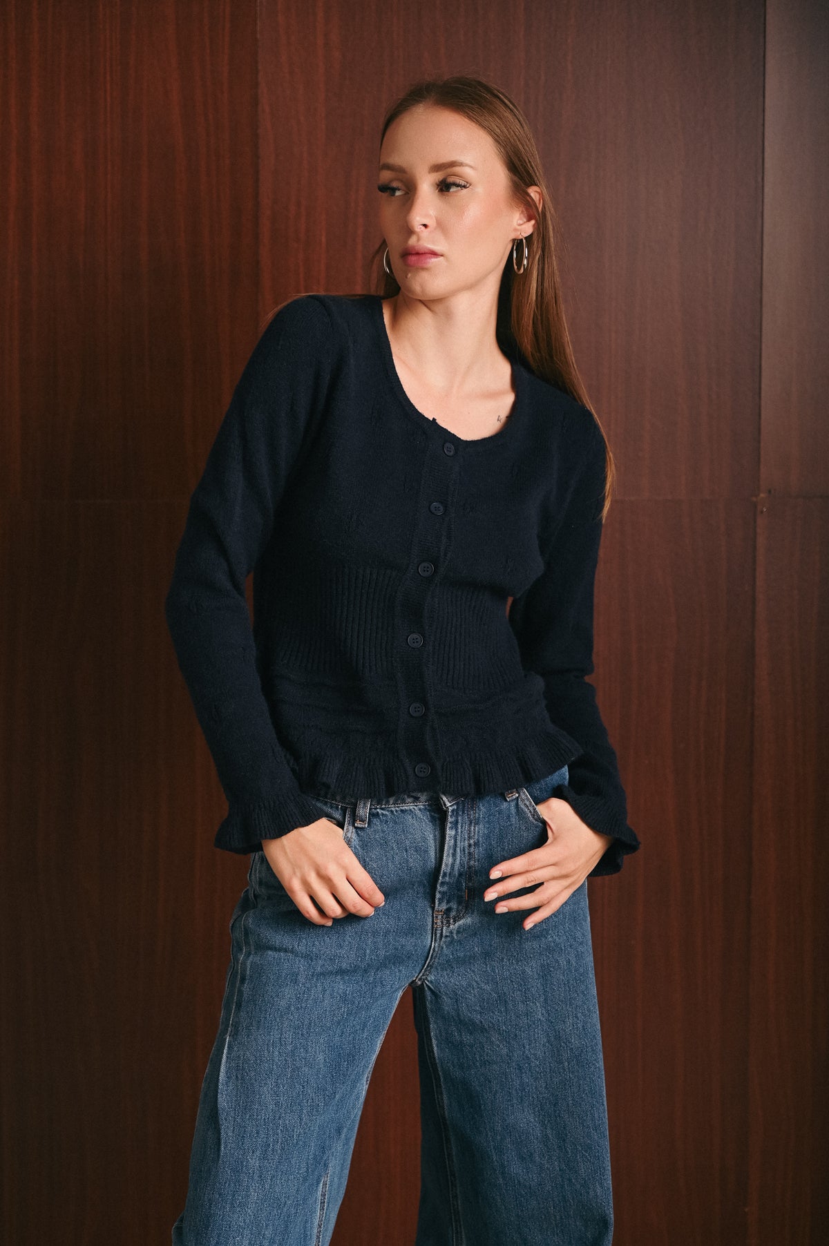 Cardigan sagomato con baschina blu navy