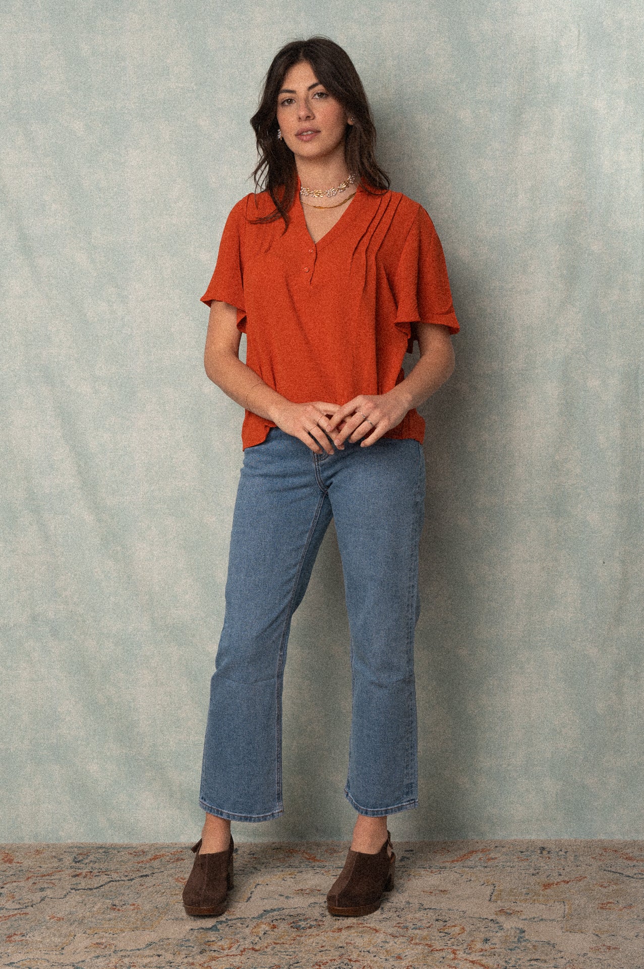 Blusa manica corta color terracotta
