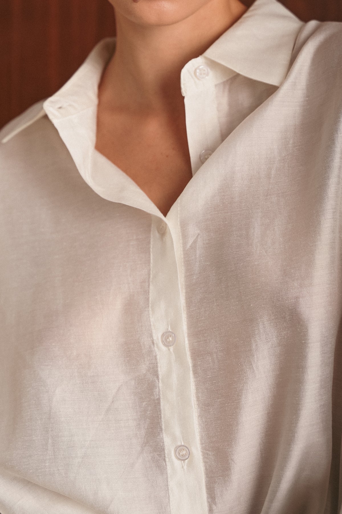 Camicia Donna Bianca Velata in Viscosa con Colletto Classico