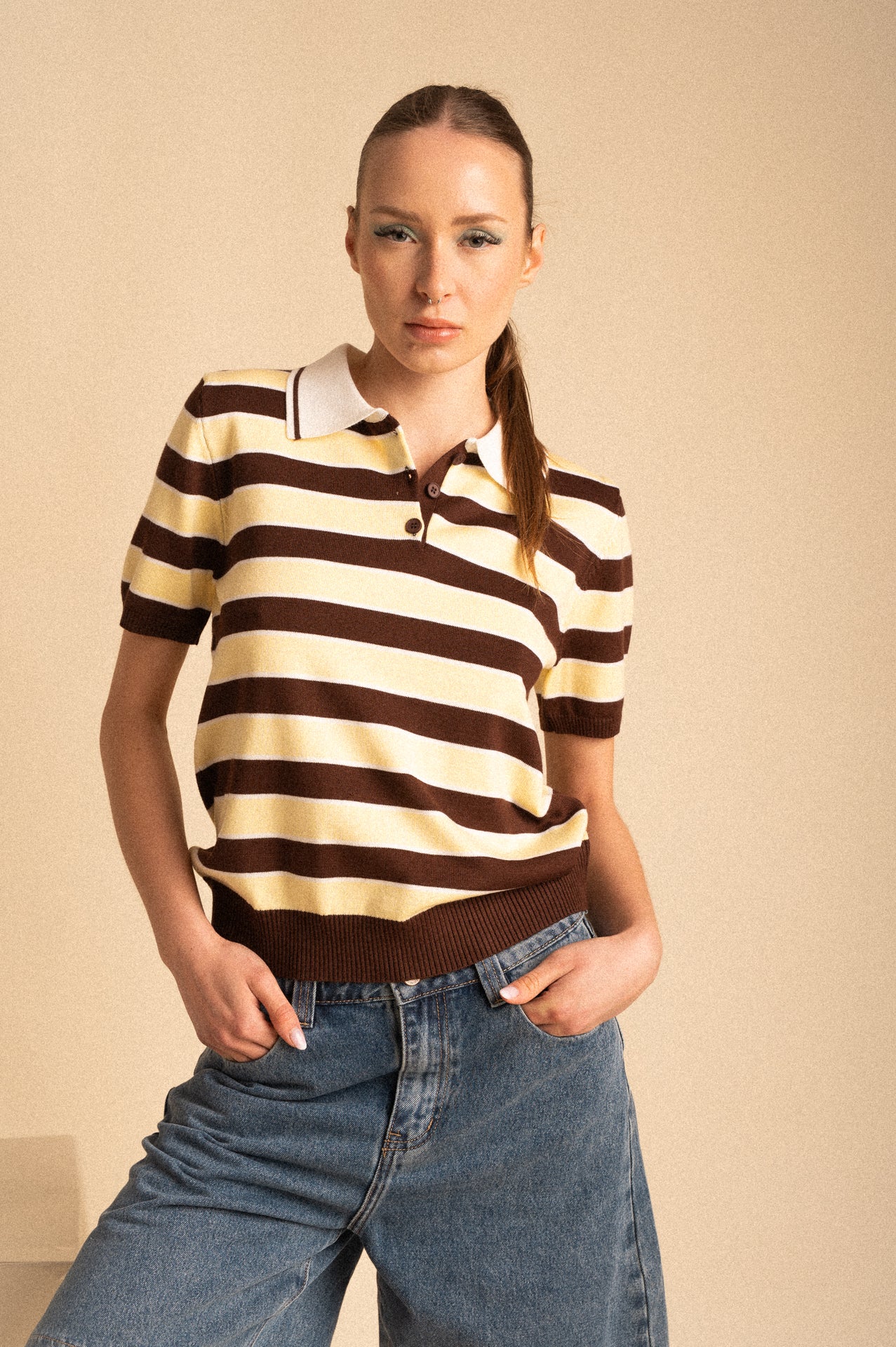 Polo Knit Righe Cioccolato & Burro