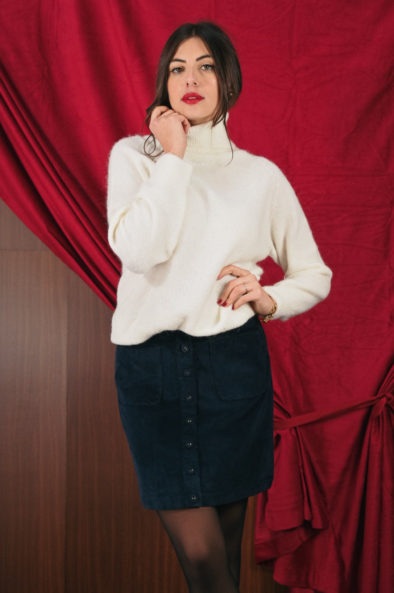 Maglione panna collo alto donna Amelìe misto alpaca e lana | made in Italy