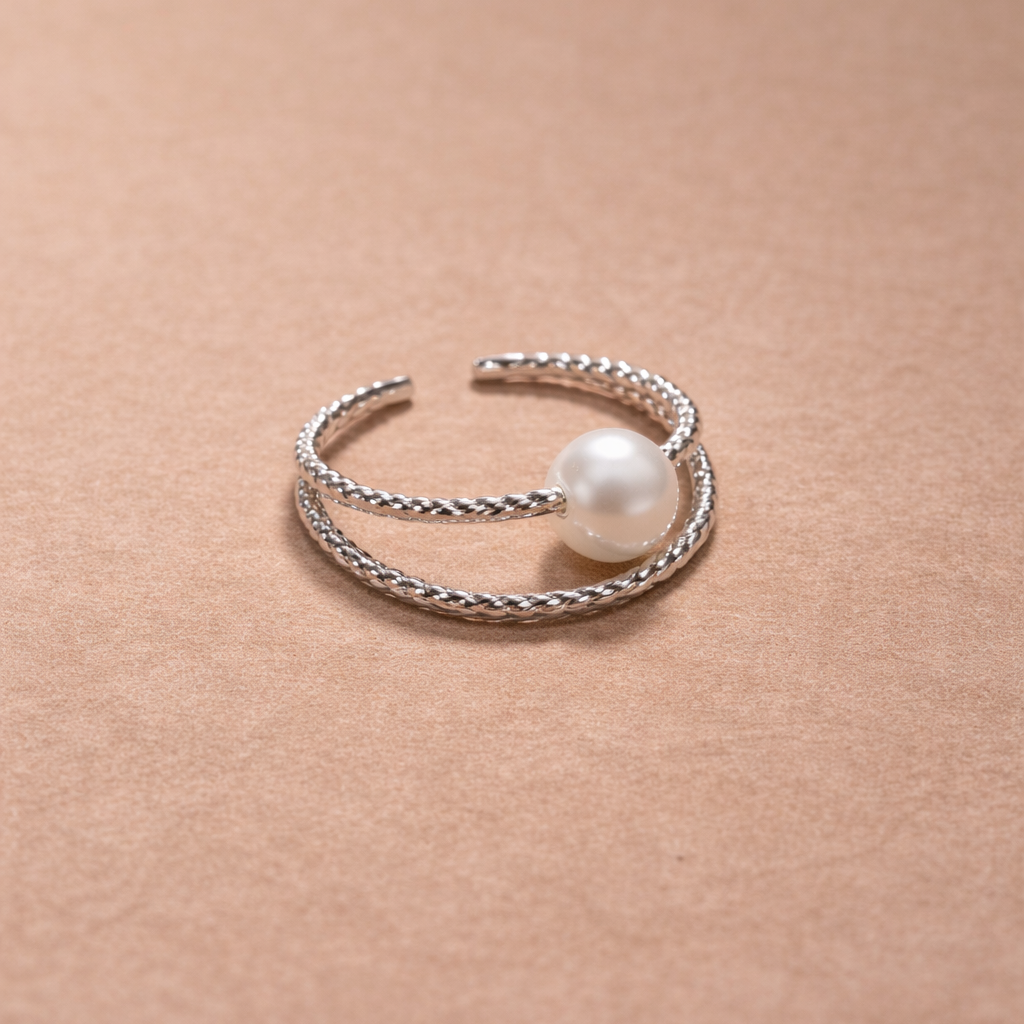 Anello Regolabile Acciaio con Perla