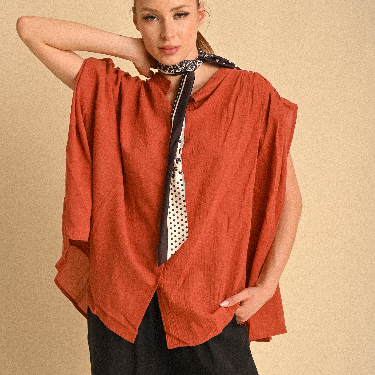 Blusa Over Donna in Cotone 100% Terracotta – Modello Marrakech