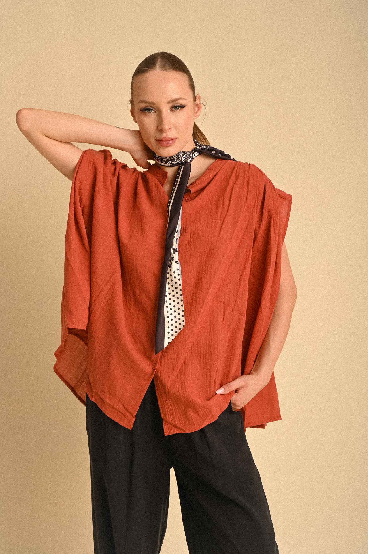 Blusa Over Donna in Cotone 100% Terracotta – Modello Marrakech