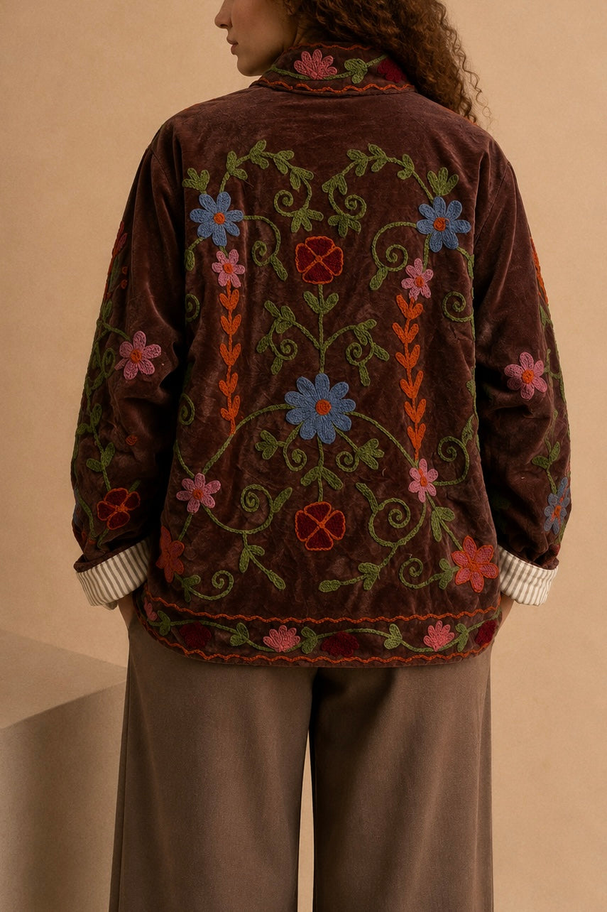 Giacca suzani ricamata ruggine “Folk Bloom”