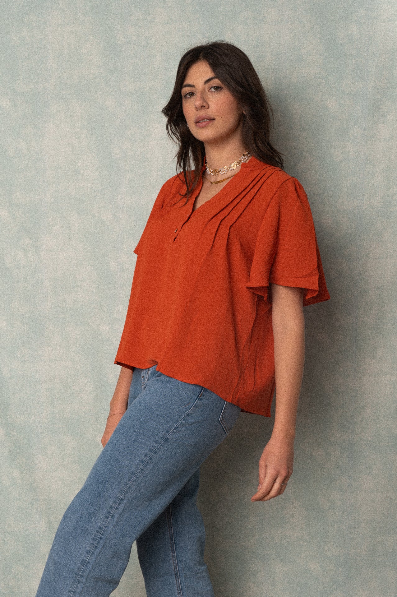 Blusa manica corta color terracotta
