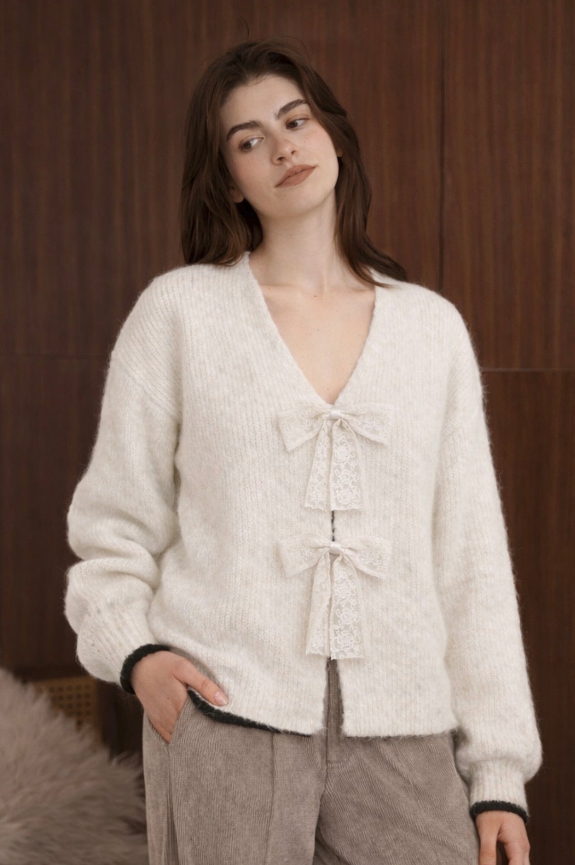 Maglione Double-Way bianco con Fiocchi in Pizzo | Pullover Lana e Mohair