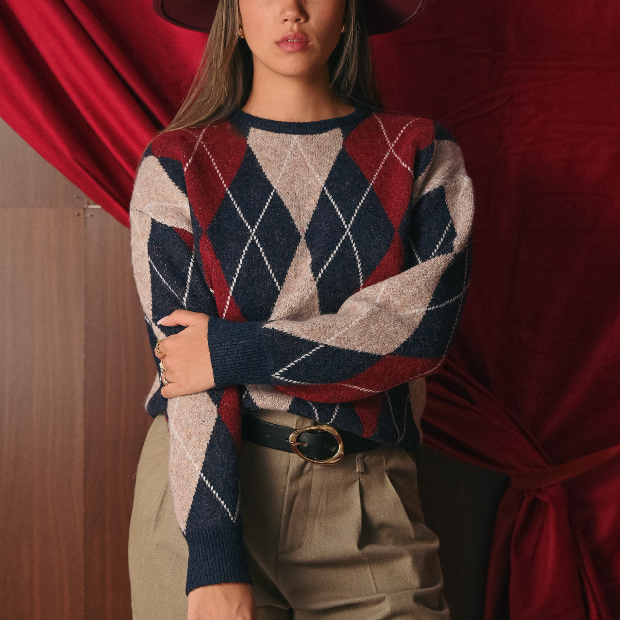 Maglione Donna Fantasia a rombi freddo | Pullover Misto Lana Plaid