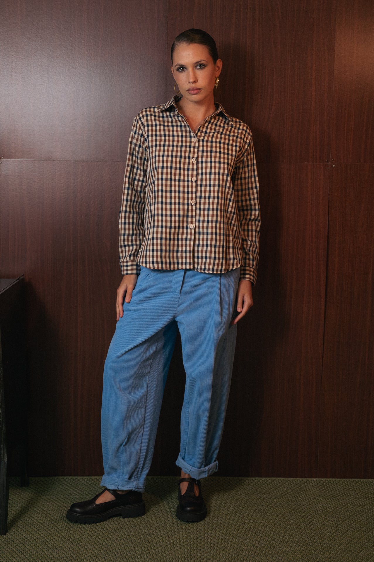 Camicia Donna a Quadretti Vichy Marrone