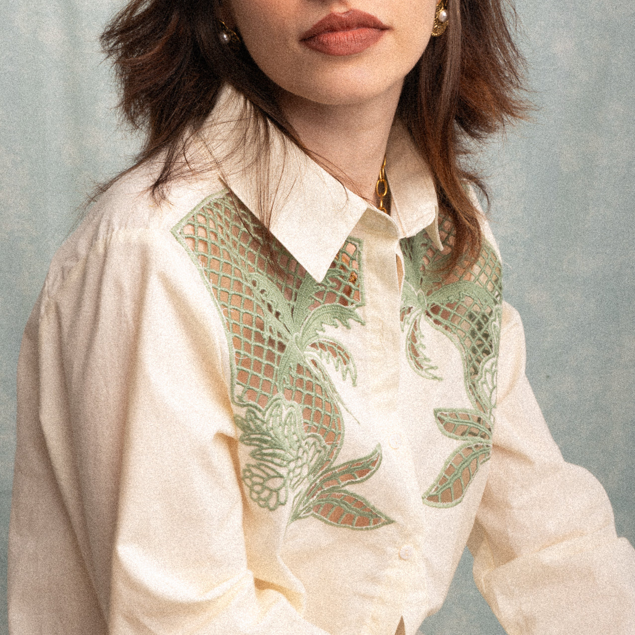 Camicia Amelia écru con ricamo