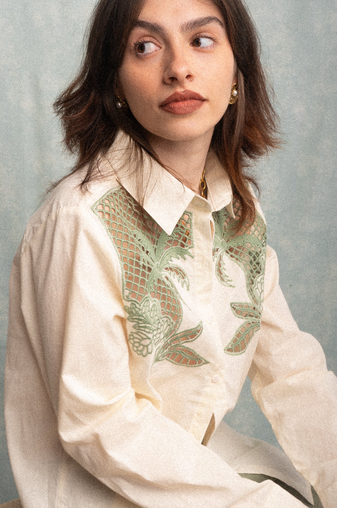 Camicia Amelia écru con ricamo