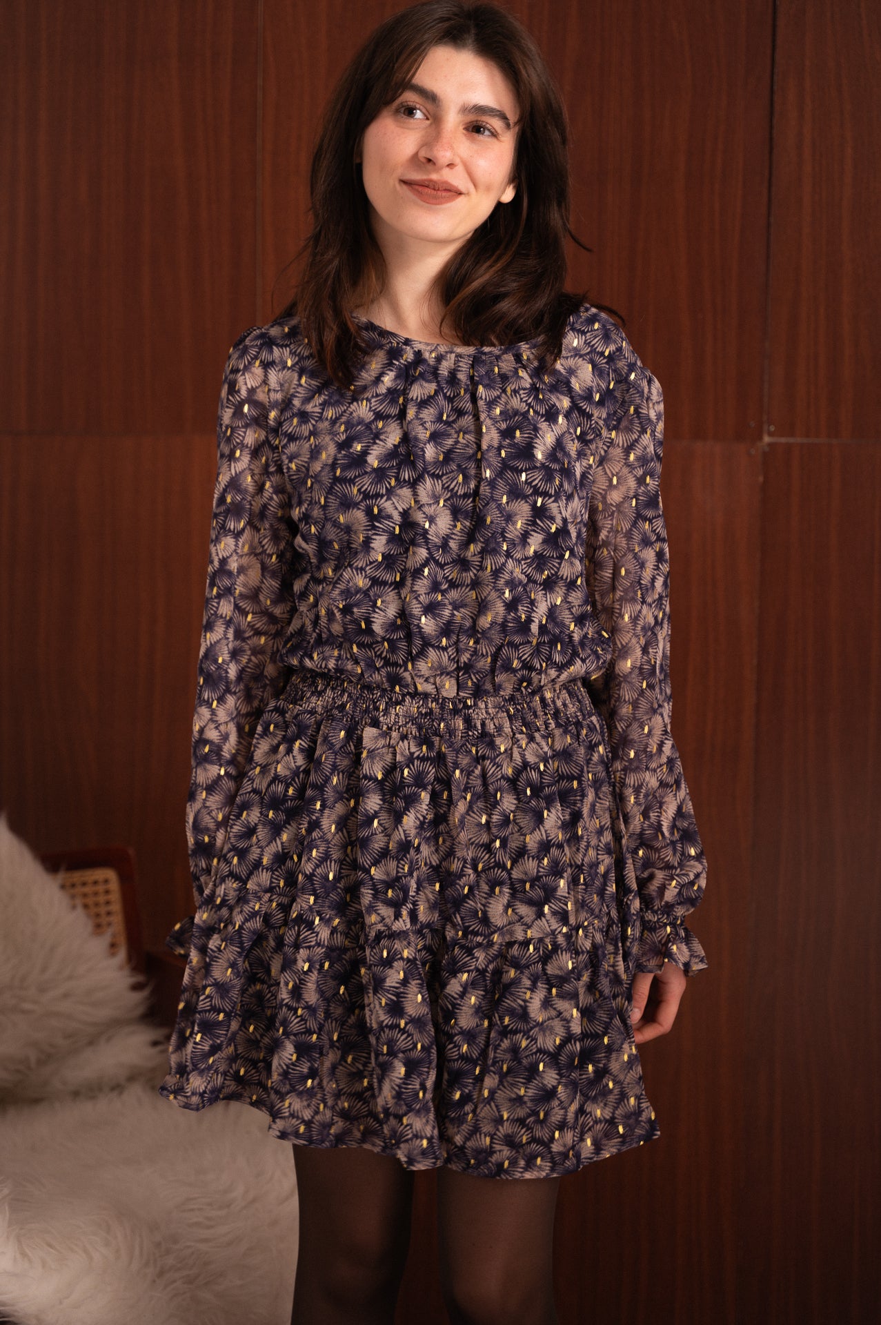 Abito corto blu notte a fantasia fiori