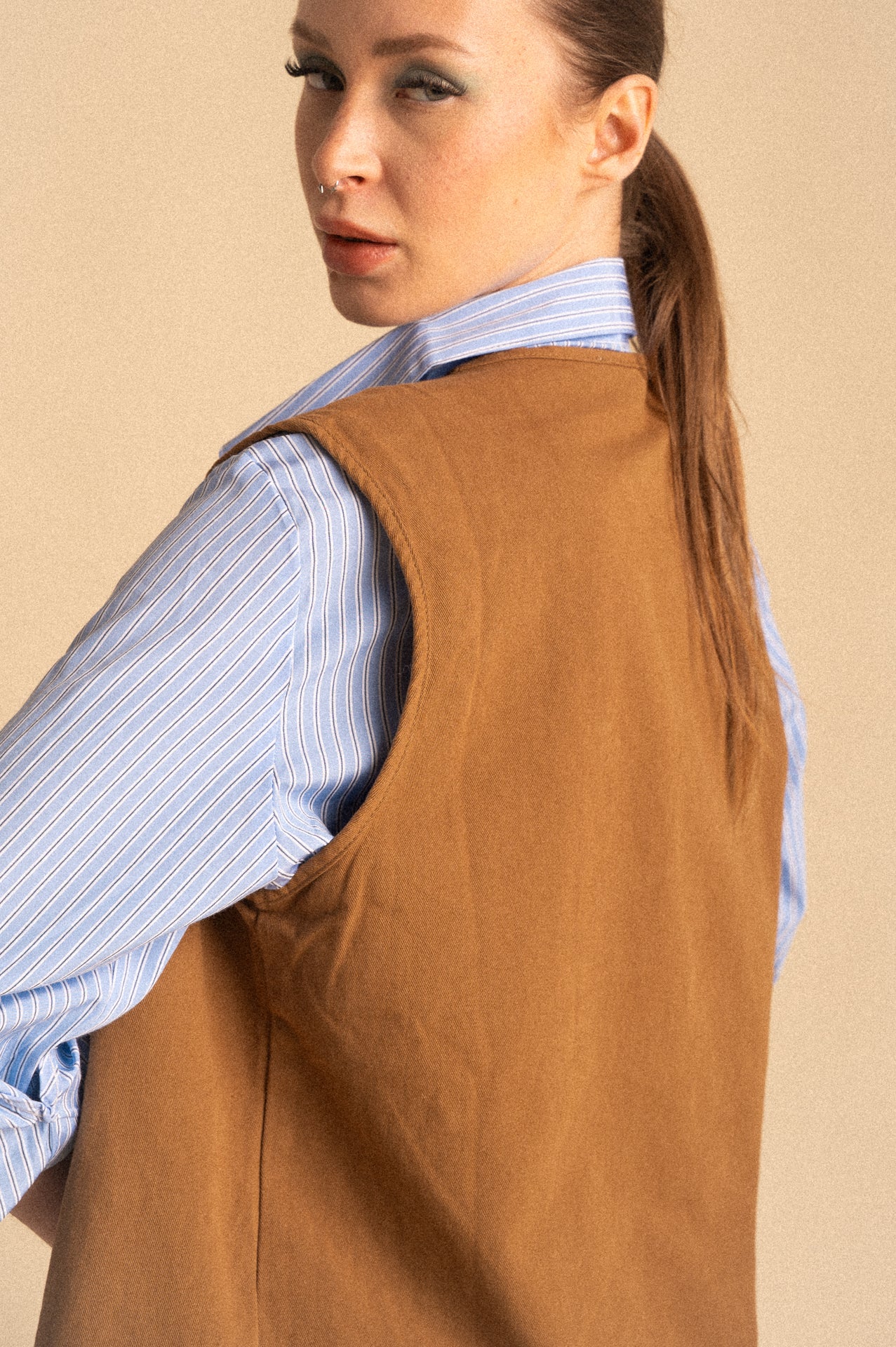 Gilet Utility cuoio in Cotone