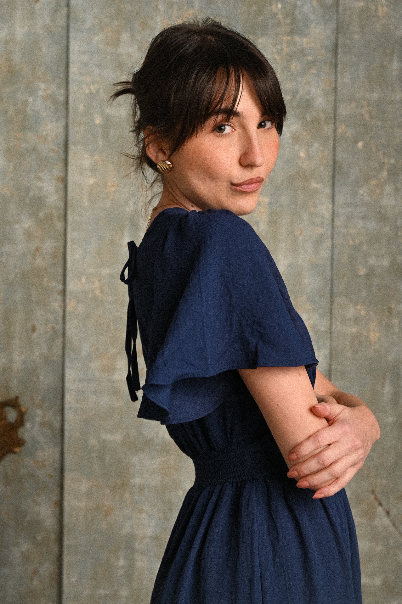 Abito Orchidea Blu Donna con Scollo Posteriore e Laccio