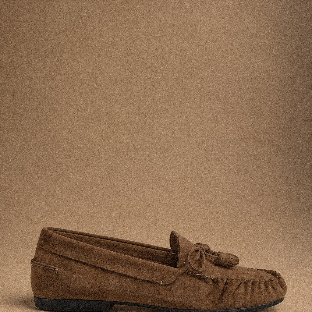Mocassino Donna Color Camel Effetto Suede vaschetta arricciata