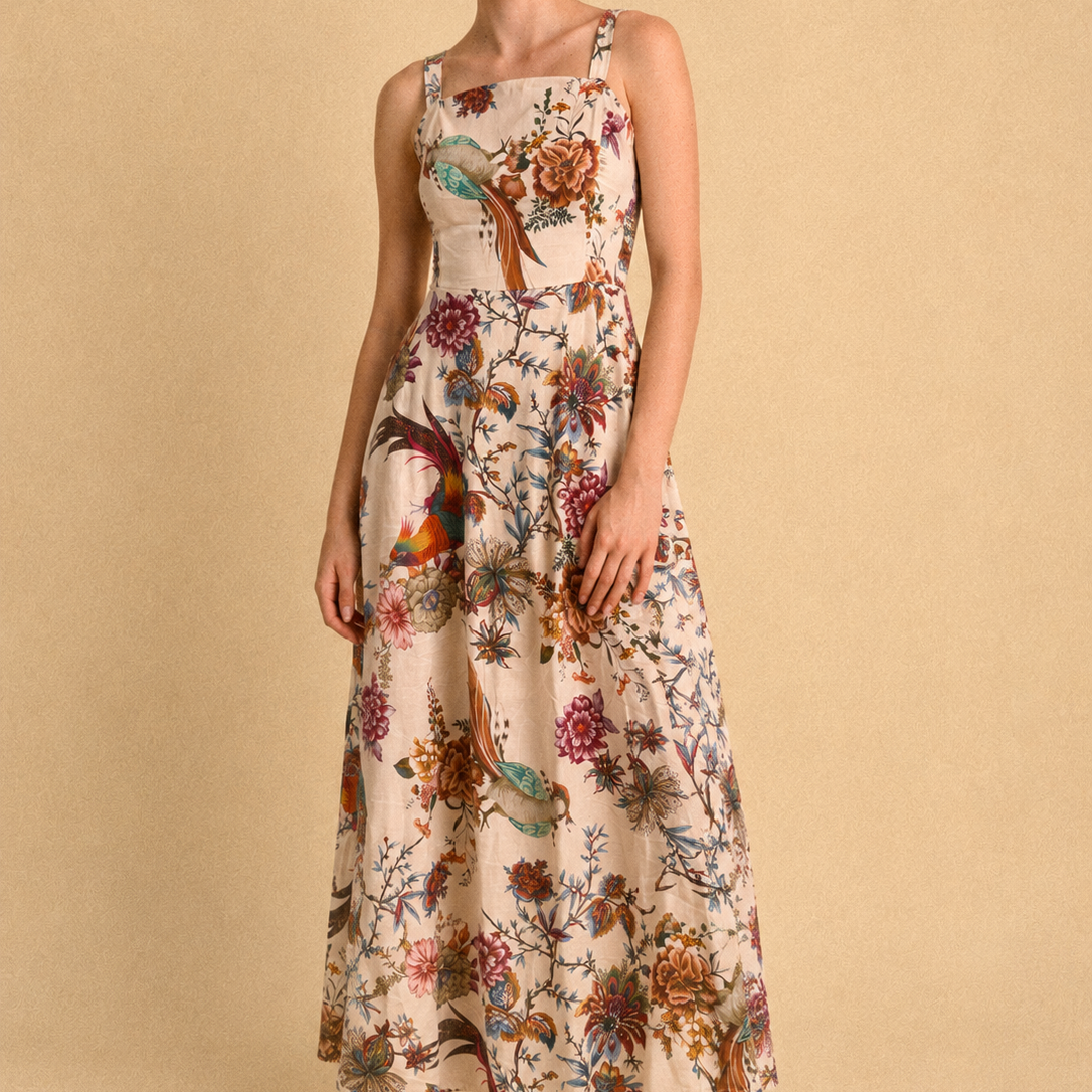 Abito Lungo Donna “Paradise Bloom” – Fantasia Tropicale in Cotone 100%
