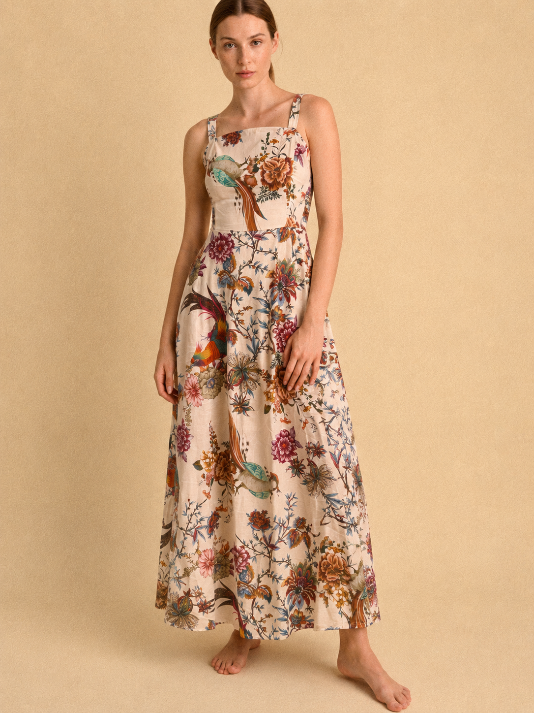 Abito Lungo Donna “Paradise Bloom” – Fantasia Tropicale in Cotone 100%