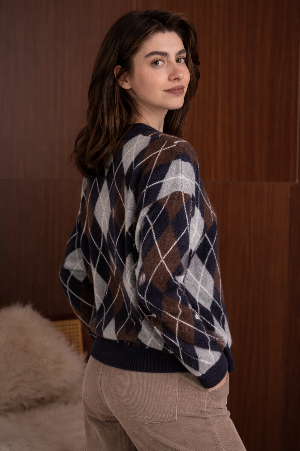 Maglione rombi Argyle Multicolor nei Toni Naturali