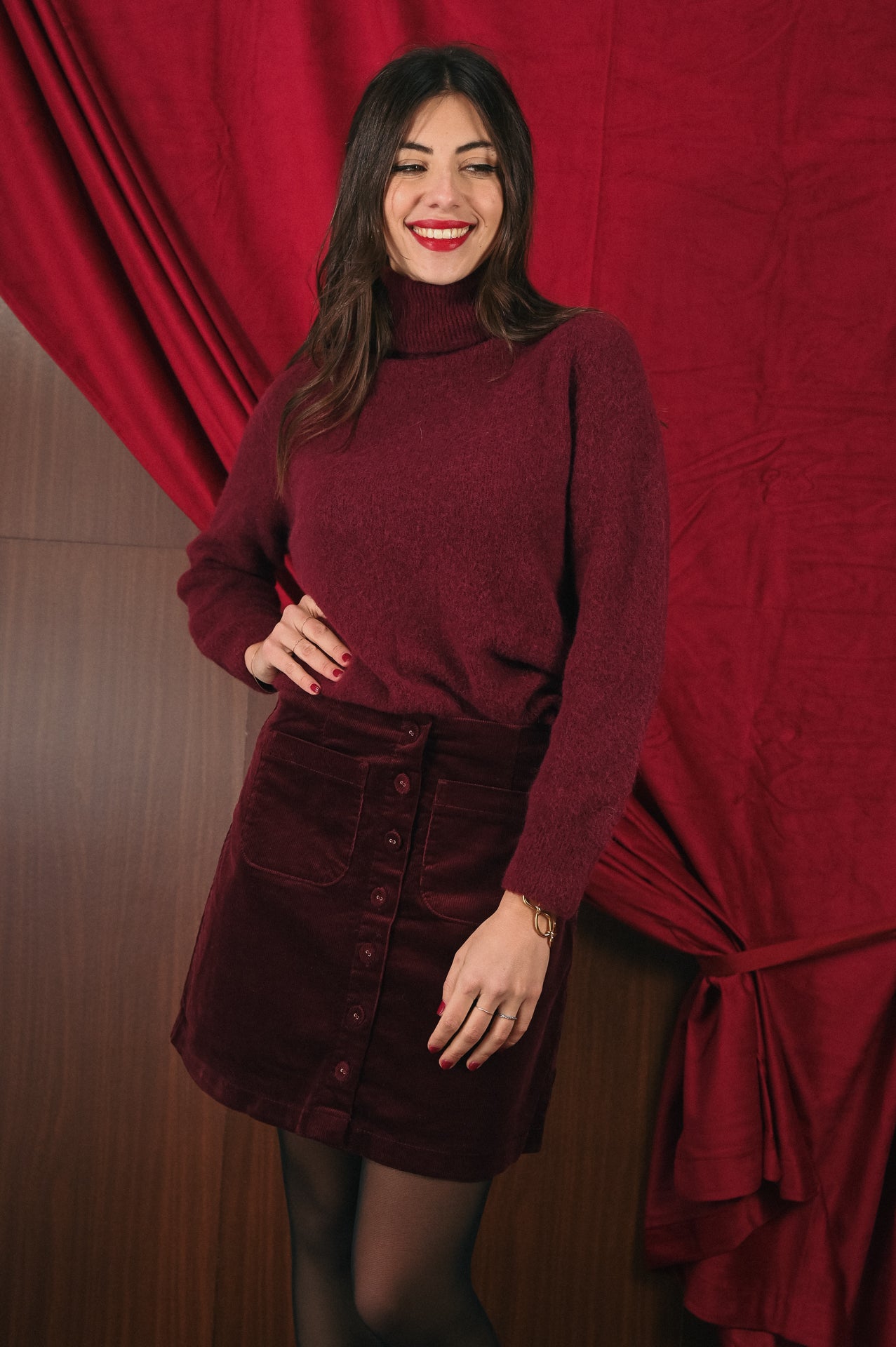 Maglione bordeaux collo alto donna Amelìe misto alpaca e lana | made in Italy