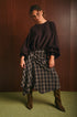 Gonna midi donna a portafoglio asimmetrica in check con zip laterale