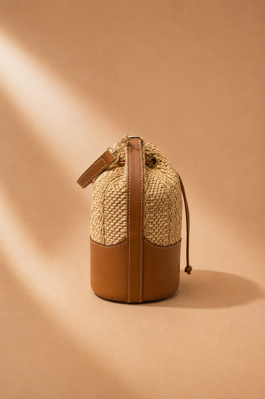 Borsa Secchiello Rafia e Pelle Cuoio