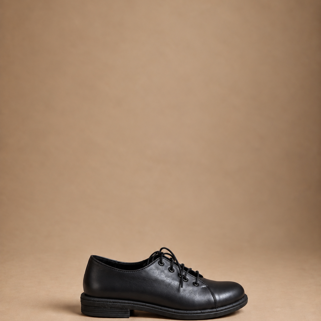 Mocassino Donna con Lacci in Pelle nero e Suola in Gomma