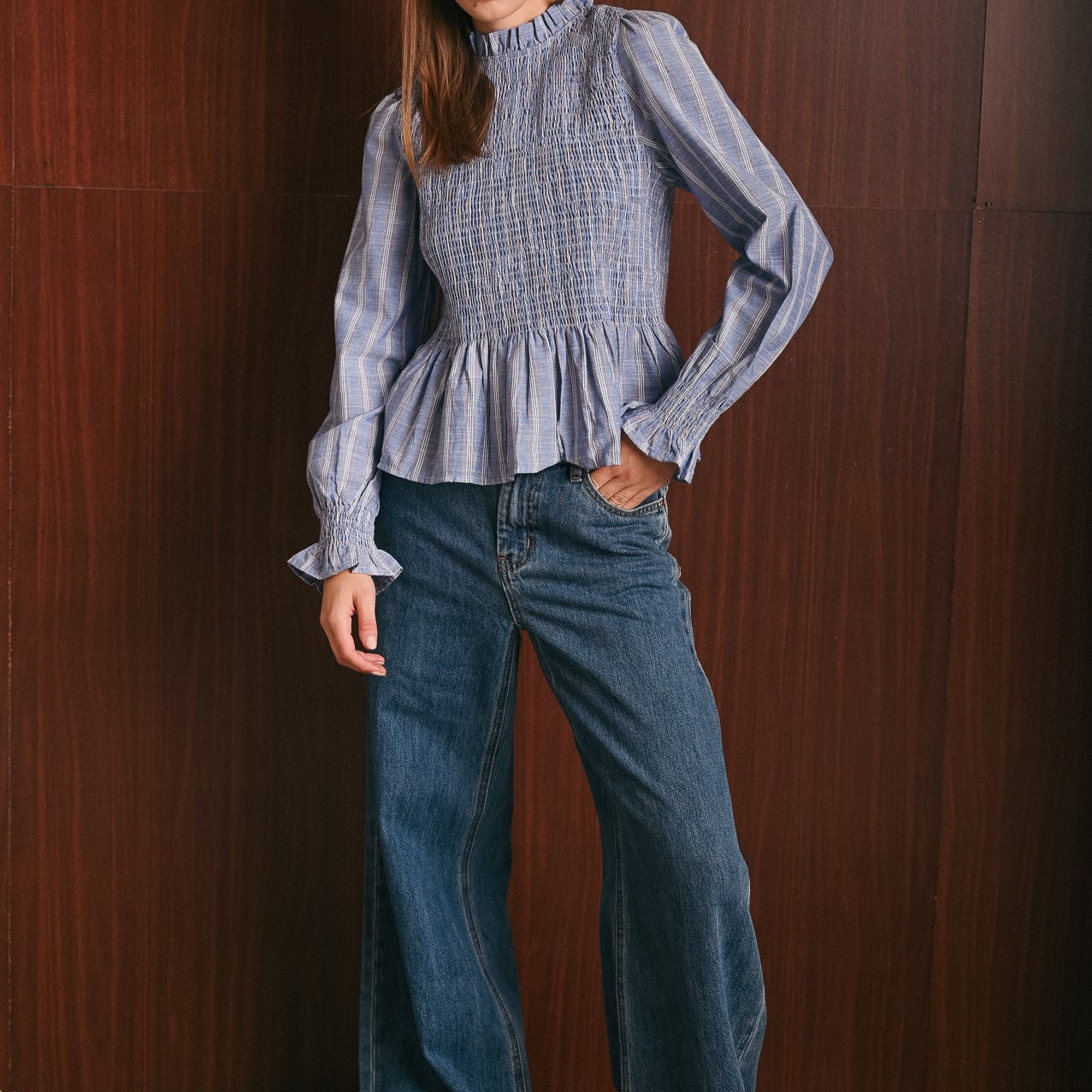 Jeans Palazzo Donna Regular Length in Denim Blu a Vita Media