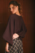 Maglia donna marrone con maniche a pipistrello e lacci regolabili in vita